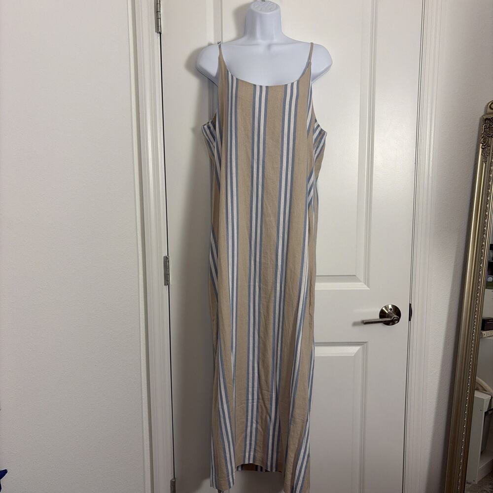 Academy Brand Women “Nina” Striped Linen Blend Slip Maxi Dress Xl
